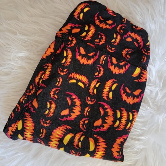 LuLaRoe Black and Orange Halloween Jack-O-Lantern Buttery Soft Leggings One Size - Picture 1 of 16